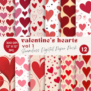 Watercolor hearts digital paper clipart Valentine&#39;s Day hearts seamless pattern Watercolor hearts wedding Love clipart printable JPG Vol 1