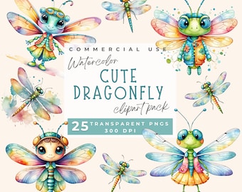 Cute Dragonfly Clipart, Whimsical dragonflies clipart Nursery Art Card Making, Insects png, Paper Craft, Instant Download, Cute Bugs Clipart
