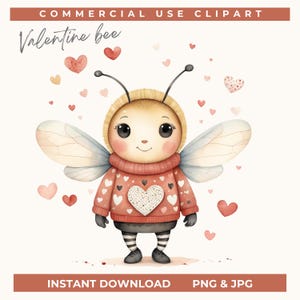 Cute Valentine bee clipart, bee my valentine clip art, Watercolor Happy Valentines Day Clipart PNG Love Clipart, Bees Clipart, card making