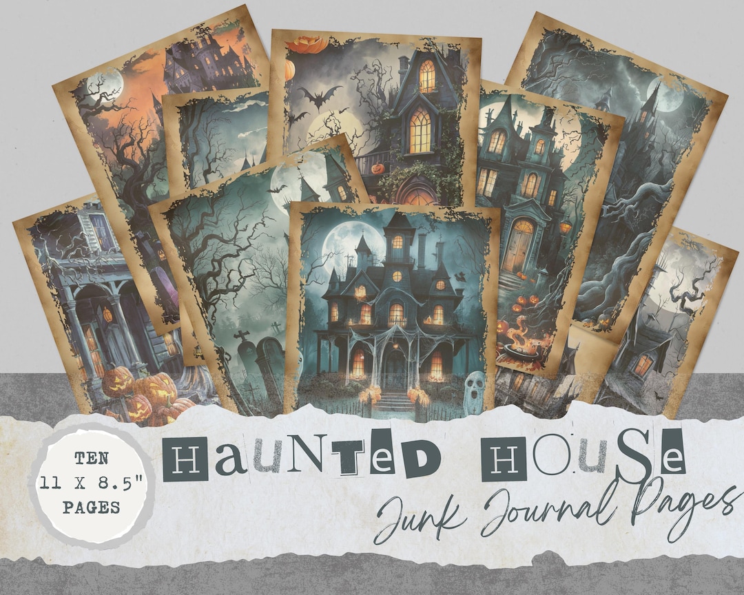 Haunted House Junk Journal Pages, Digital Scrapbook Paper Kit, Creepy ...
