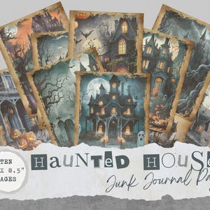 Haunted House Junk Journal pages, Digital Scrapbook Paper Kit, Creepy Collage Sheet, Spooky Halloween Printable, Vintage Ephemera, Grimoire