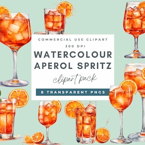 Aperol Spritz aquarelle Clipart, Illustration de boisson Aperol Spritz, Cocktail aquarelle personnalisé Signature boisson Clipart, Cocktail Orange PNG