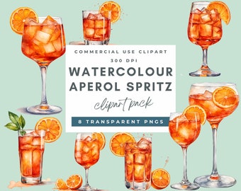 Aperol Spritz Watercolor Clipart , Aperol Spritz Drink Illustration, Custom Watercolor Cocktail Signature Drink Clipart, Orange Cocktail PNG