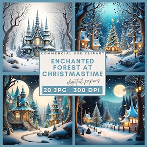 Christmas Enchanted Forest Digital Paper, Fantasy Enchanted Forest Digital Papers, Magical Mystery Forest Digital Paper Xmas Junk Journal