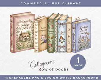 Cottagecore Row Of Books Clipart, Cottagecore Book Lover Clipart, Cottagecore Aesthetic Clipart, Commercial Use Clip art