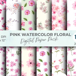 Pink Watercolor Floral Seamless designs, Pink floral digital paper, Printable Paper, Floral Wildflower Scrapbook Junk Journal Paper JPG