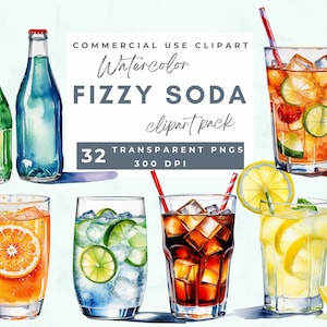 Soda Watercolor Clipart, Watercolor Soda Clipart Pack, Soda PNG, Soda Graphics, Summer Drink PNG, Lemonade PNG, Cola Clipart, Commercial Use