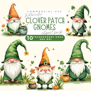 Watercolor St. Patrick’s Day Gnomes Clipart, St Patrick Gnome PNG St Patrick’s Day graphics St. Patrick’s Day Png, St Paddy&#39;s Day gnomes PNG
