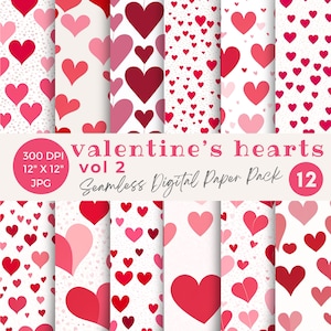 Watercolor hearts digital paper VOL 2 clipart Valentine&#39;s Day hearts seamless pattern Watercolor hearts wedding Love clipart printable JPG