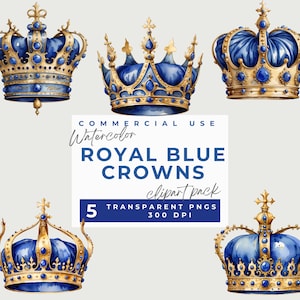 Royal Blau und Gold Krone Clipart, elegante und luxuriöse königliche Designs, königliche Krone Illustrationen Aquarell Clipart für Einladungen & Branding