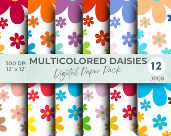 Seamless Daisy Flower Digital Papers multicolored daisies seamless pattern Daisy Background Printable Daisy Flower Pattern floral pattern