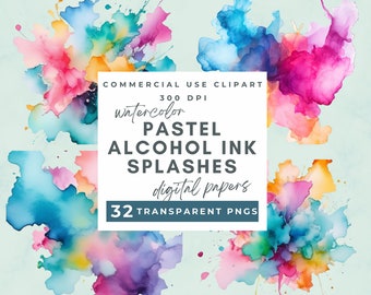 Pastel Watercolor Alcohol Ink Splash Clipart Watercolor Color Splash Clipart PNG Paint Splatter Clipart Alcohol Ink  Abstract Clipart