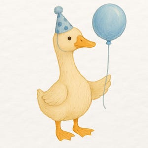 Oie avec des cliparts chapeau d'anniversaire, clipart anniversaire Silly Goose, clipart anniversaire oie, oie avec clipart ballon bleu, vous silly goose