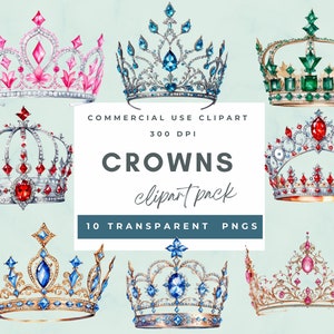 Crowns Watercolor Clip Art, Commercial Use, Transparent PNGs, Royal Crown Clipart, Princess Tiaras, King, Queen, Prince, Gold, Colorful pngs