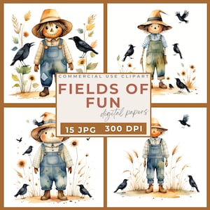 Cute Scarecrow Clipart, Cute scarecrow PNG, Fall with scarecrow clipart, Watercolor Scarecrow Clipart, Farmer's market, Autumn clipart JPG