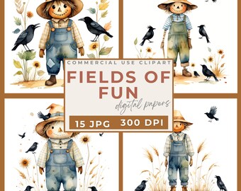 Cute Scarecrow Clipart, Cute scarecrow PNG, Fall with scarecrow clipart, Watercolor Scarecrow Clipart, Farmer's market, Autumn clipart JPG