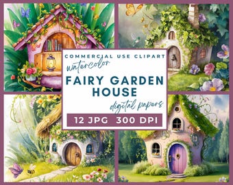 Flower Fairy House Clipart, Fairy garden House Clipart, Fairy House Clipart Watercolor Fairy birthday party decor Scrapbook Junk Journal JPG