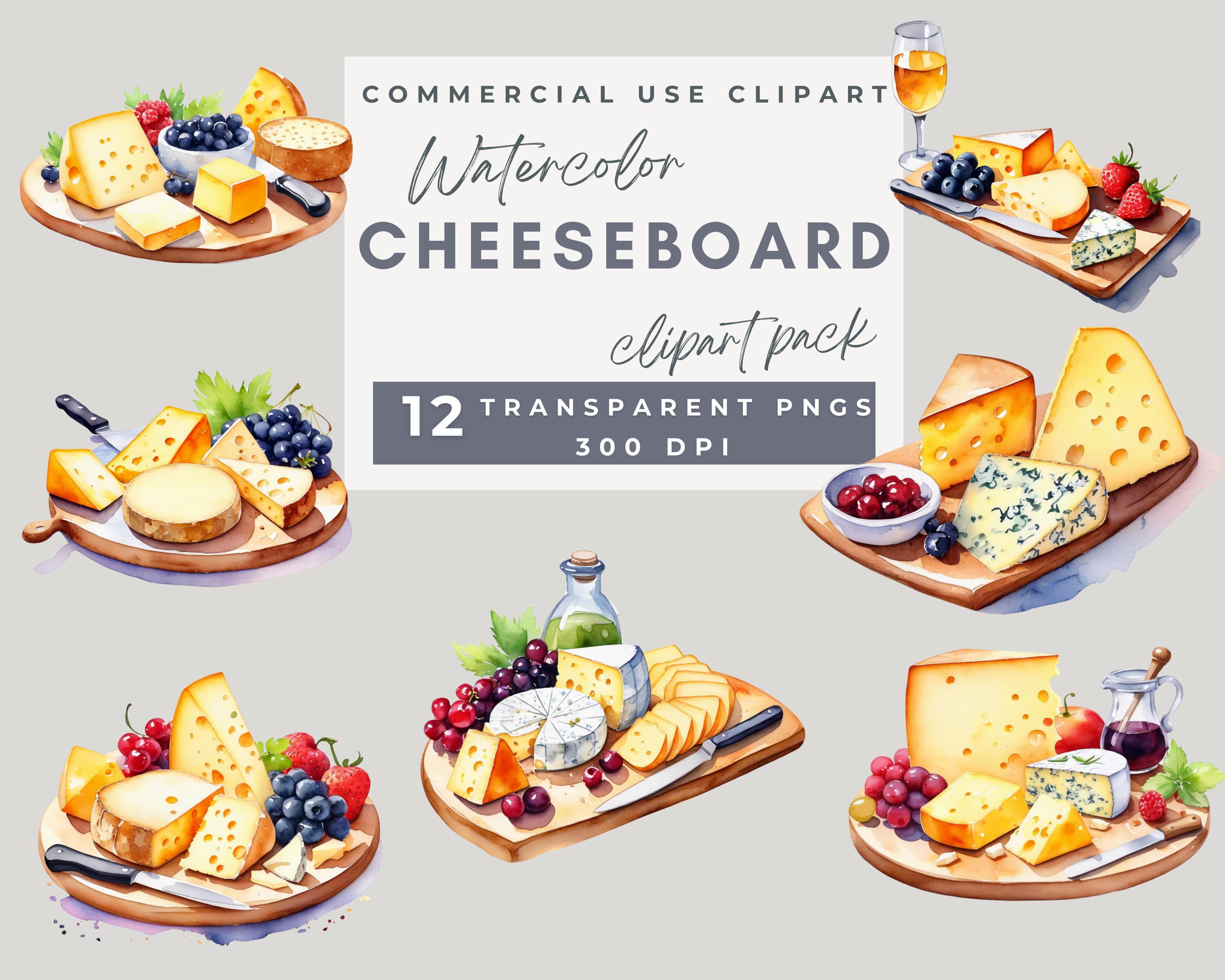 cheese-board-clipart-watercolor-cheese-board-clipart-bundle-cheese