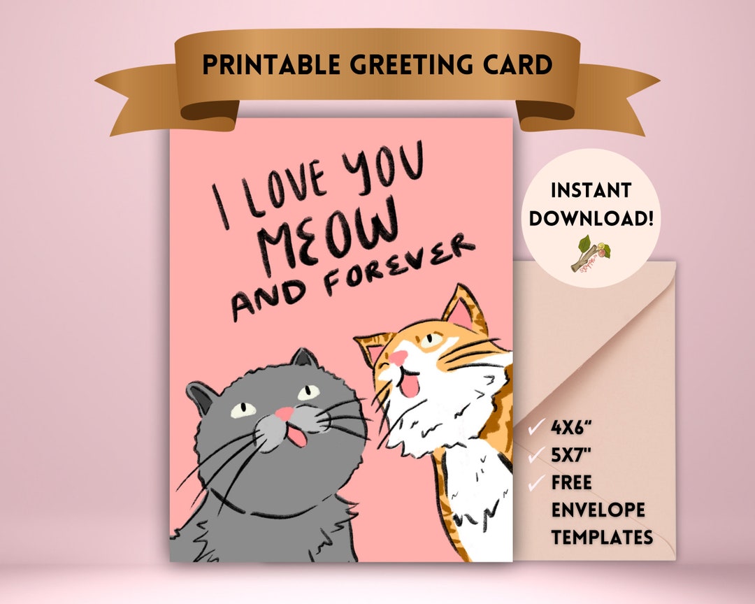 Funny Cat Valentines Day Card Printable Instant Download Gift - Etsy