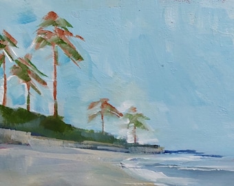 Peinture acrylique originale de palmiers, décoration d'art océanique, Hilton Head en Caroline du Sud, petite peinture pour bureau, cadre fait main