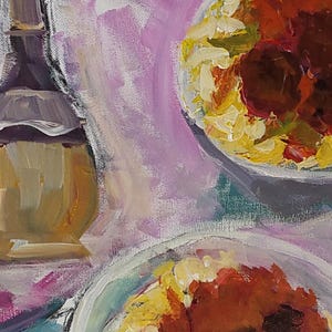 Arte culinária italiana, pintura abstrata acrílica original - arte de parede de cozinha - arte de massa - pintura impressionista sobre tela