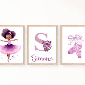 African American Ballerina Wall Art Set,  Pink Girls Bedroom Decor, Black Ballerina Wall Art, Afro Ballerina Print, Ballerina Girl Room