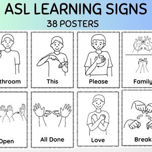Poster con cartelli ASL per le classi, apprendimento ASL per bambini, poster con linguaggio dei segni, decorazioni con cartelli ASL, linguaggio dei segni per bambini, educazione dei sordi, download ASL.