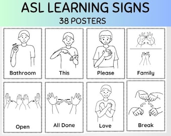 Skyltposters för klassrum i Asl, Asl-inlärning för barn, teckenspråksaffisch, Asl-teckendekor, teckenspråk för babyer, dövutbildning, Asl-nedladdning.