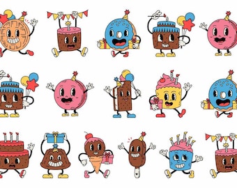 Retro Birthday Cakes Tattoos - Temporary tattoos - A5 sheet