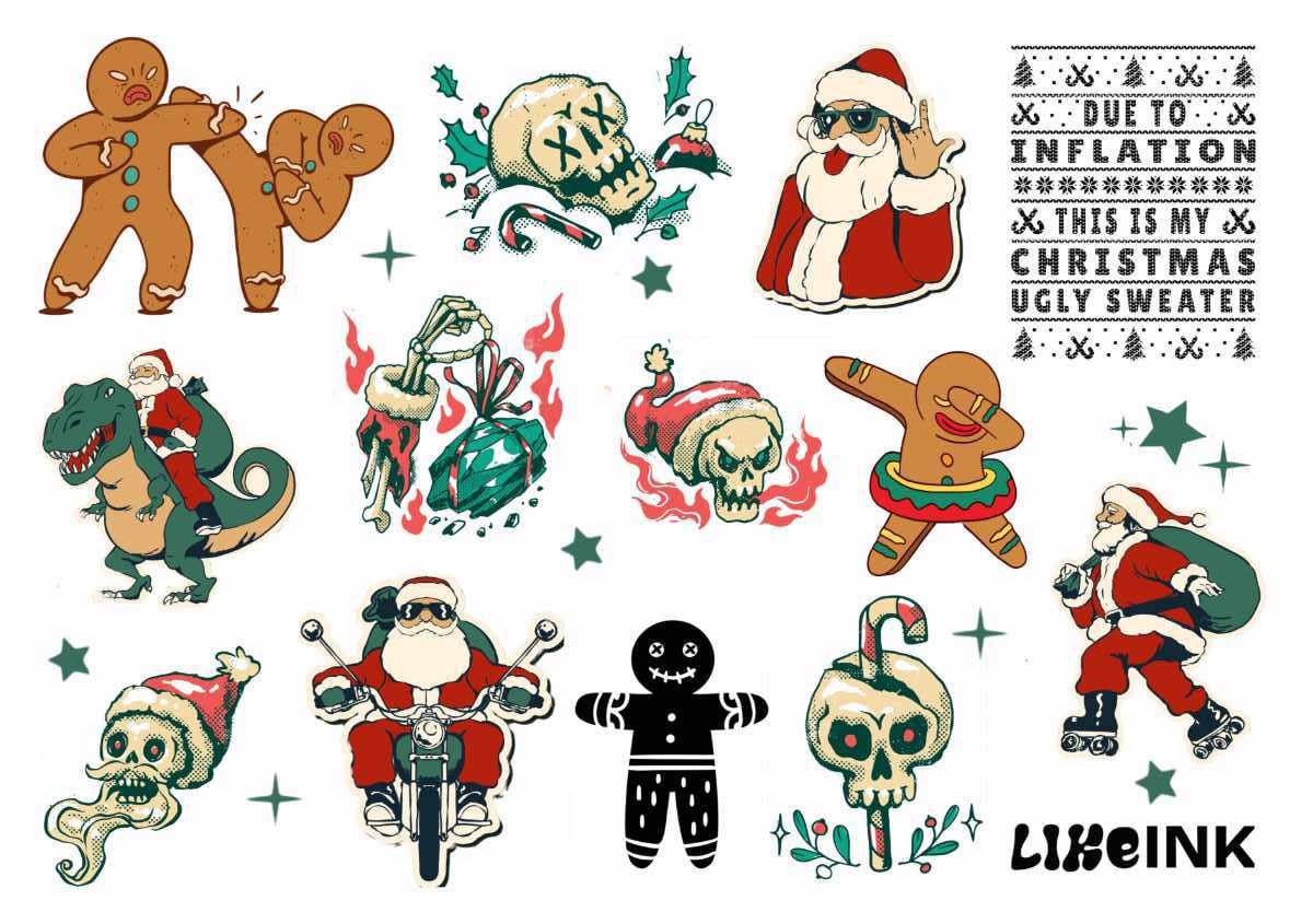 Christmas Tattoos - Temporary Tattoos - A5 Sheet - Etsy