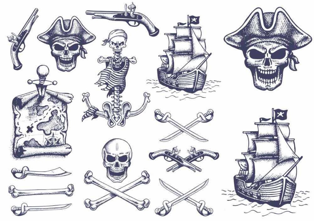 Vintage Hand Drawn Pirate Tattoos - Temporary Tattoos - A5 Sheet - Etsy