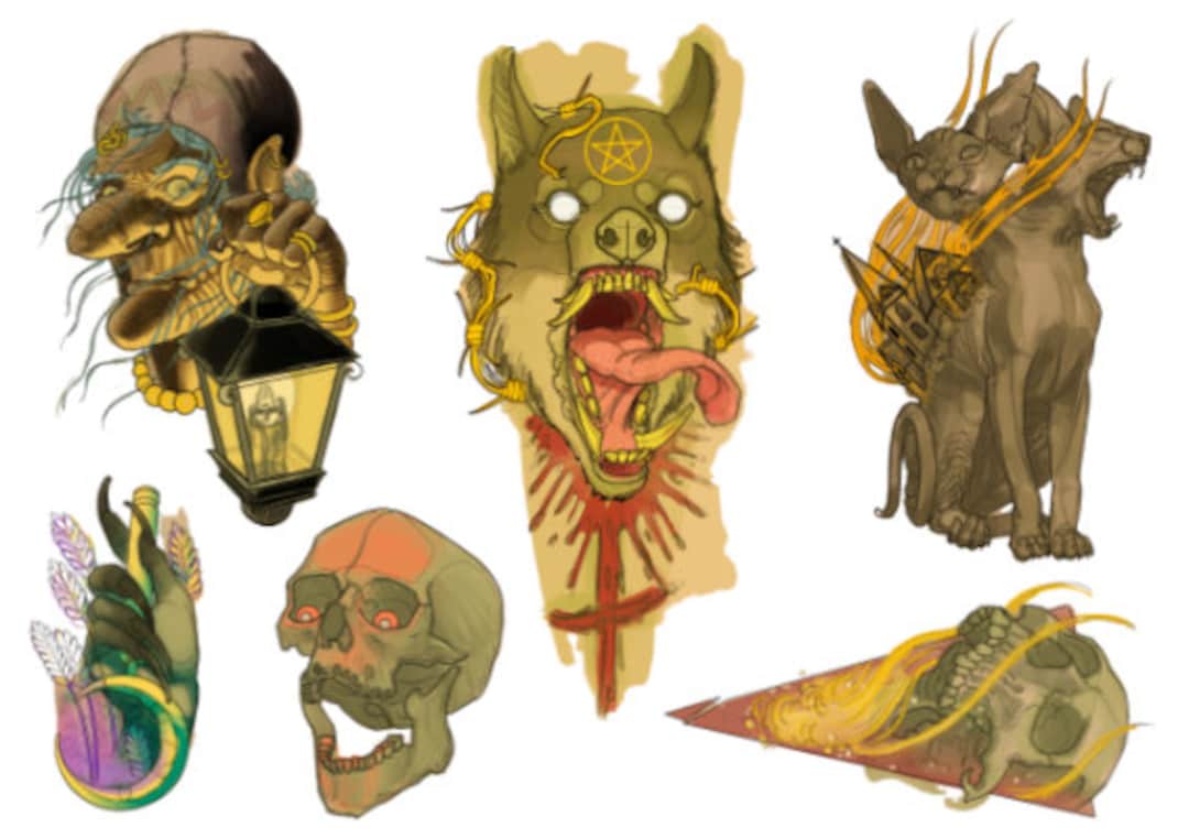 Flash: 'spooky Tattoos' by Wimans Tattoo - Temporary Tattoos - A5 Sheet -  Etsy, image size:1080x762