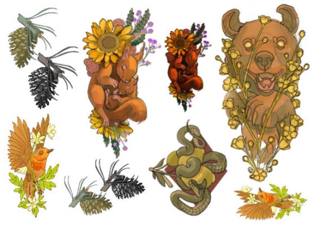 Flash: 'forest Animals' by Wimans Tattoo - Temporary Tattoos - A5 Sheet -  Etsy, image size:1080x762