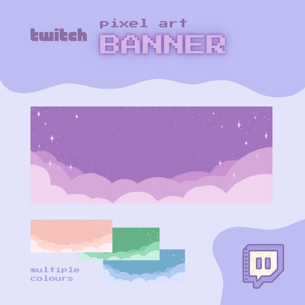 Lila/Rosa/Grün/Blau Twitch Stream Banner Twitch Banner Wallpaper Desktop Wolke pixelart gemütlich niedlich