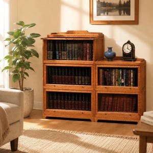 Barrister Bookcase Plans PDF | DIY Modular Glass Door Bookshelf Blueprints | Wooden Office Storage | Woodworking Plans | Digital Download