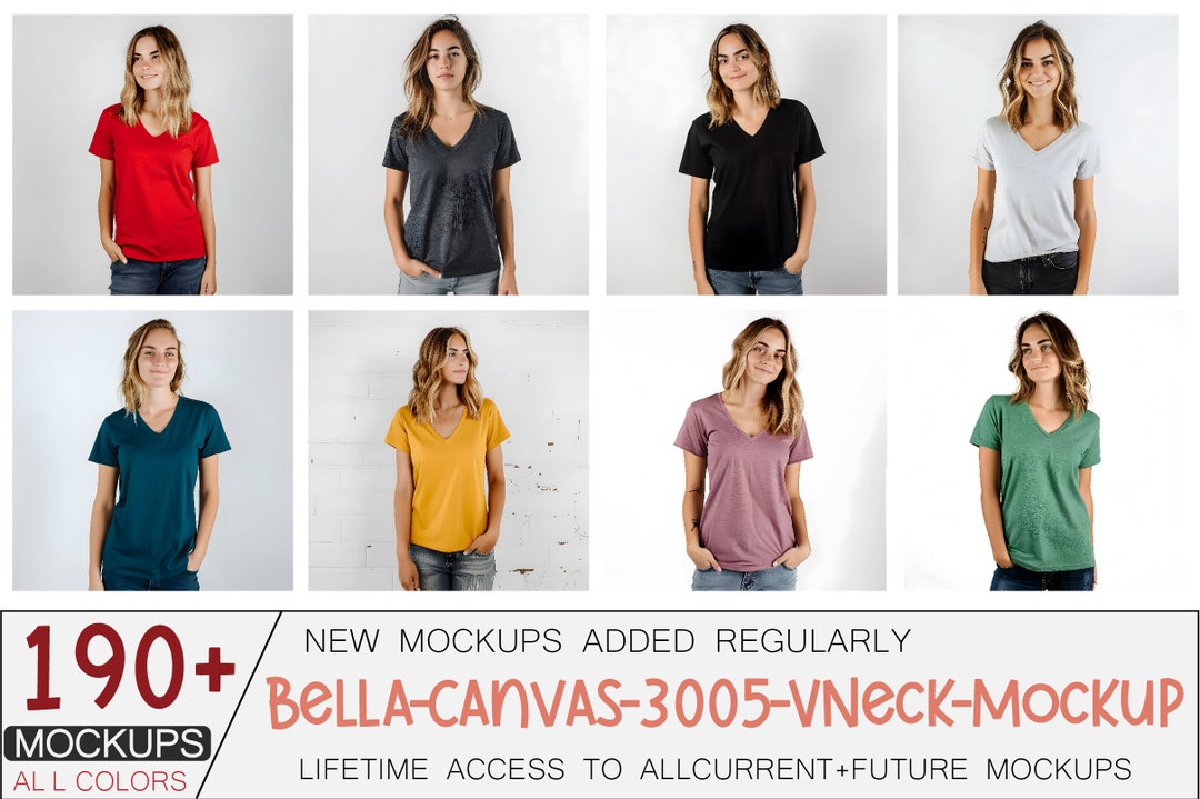 Mega Bundle Bella Canvas 3005 V Neck T-shirt Mockup, 107 Unisex Mockups ...