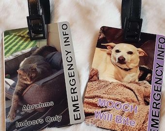 Etichette personalizzabili per animali domestici da viaggio/in caso di emergenza (ICE), fronte-retro, immagini nitide e chiare
