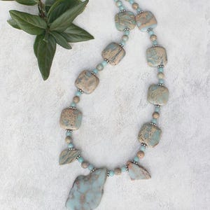 Sea Jasper Necklace: Blue-Green Gemstone Jewelry, 19 inch
