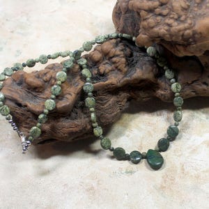 Handmade Moss Jasper Gemstone Necklace: Green Stone Statement Jewelry