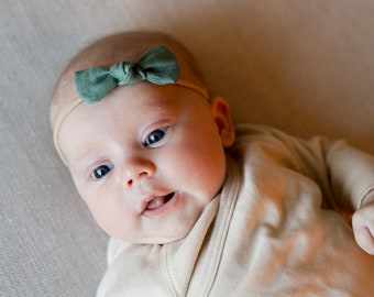 Set fiocchi di lino per neonati, fasce per fiocchi per bambini, fiocchi per capelli di lino per neonati, fiocchi annodati per bambine, fiocchi per bambini neutri, fiocchi per capelli minimali