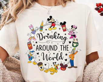 Camiseta "Bebiendo alrededor del mundo", Camiseta "Bebiendo alrededor del mundo" de Epcot, Camisetas para parejas de Disney, Camiseta para viaje de vacaciones a Disneyland, Mickey y Minnie