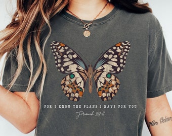Comfort Colors Butterfly Christian Shirt - Bible Verse Faith Tee