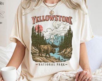 Comfort Colors Yellowstone National Park Shirt, Bison Mountain Landscape Graphic Tee, Vintage Outdoors Hiking T-Shirt, Camping Unisex Gift