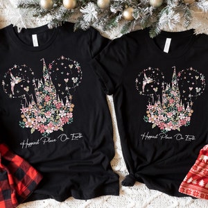 Happiest Place on Earth Shirt, Disney Castle Floral Shirt, Retro Disney Shirt, Magic Kingdom Shirt, Disneyland Shirt, Disney World Shirt