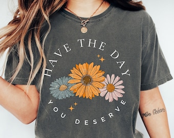 Comfort Colors Floral T-Shirt: Positive Vibes Daisy Graphic Tee