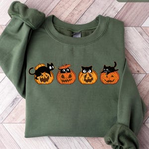 Black Cat Halloween Sweatshirt, Halloween Black Cat Shirt, Pumpkin Fall Sweater, Halloween Crewneck Sweater,Cat Lover Gift,Spooky Cat Shirts