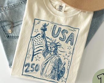 Comfort Colors Statue of Liberty Shirt, USA 250 Vintage America Tee, 4th of July T Shirt, Retro Patriotic Graphic Tee, American Flag Shirt