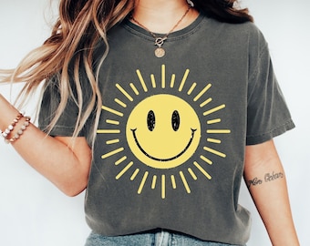 Comfort Colors Sunshine Smile Shirt: Retro Graphic Tee