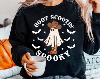 Cowboy Ghost Sweatshirt: Boot Scootin' Spooky Western Halloween Crewneck