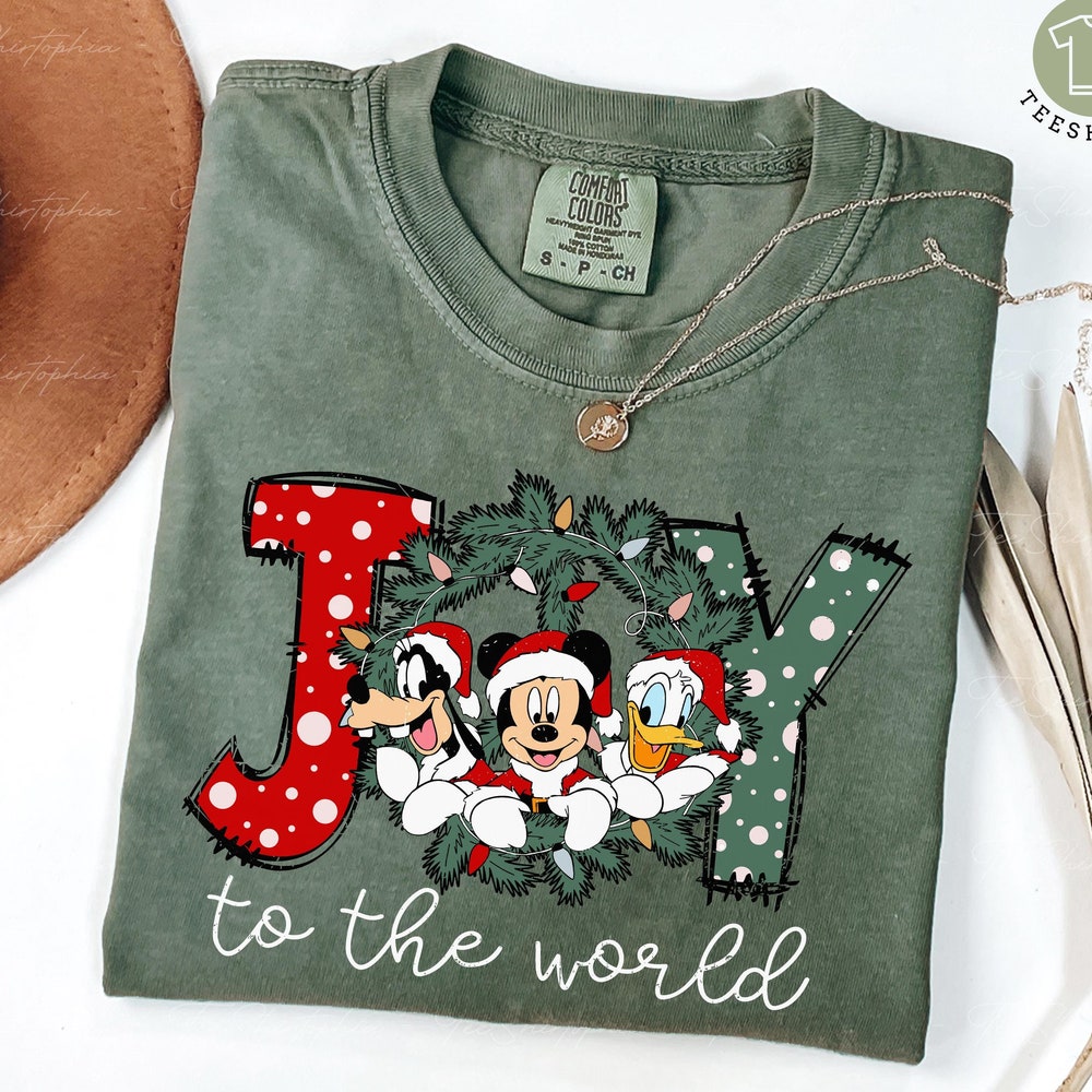 Comfort Colors® Joy To The World Shirt, Disney Christmas Family Shirt, Disneyland Christmas Shirt,Mickey Christmas Shirt,Holiday Disney Trip , Fall Outfits Women Shopseatcar
